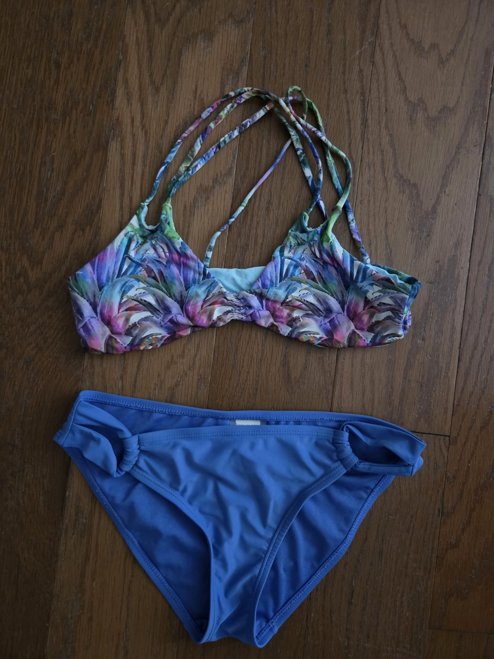Hot Water Floral Multi-Color Top with Blue Bikini Bottoms